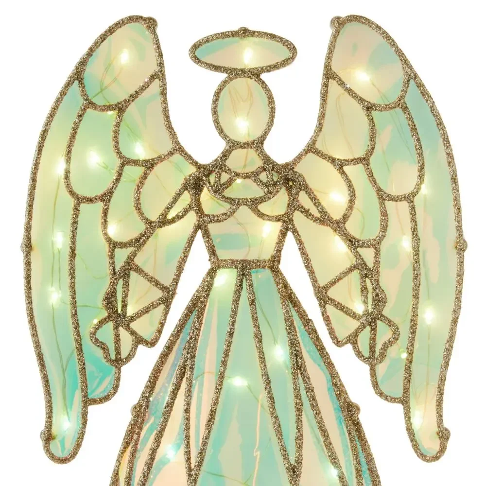 Light Up LED Prismatic Iridescent Angel Christmas Tree Topper Clear 13